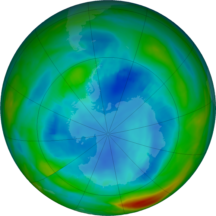 Antarctic ozone map for 09 August 2021